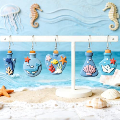 13Pcs Adrift Bottle Polymer Clay Cutters Sea Life Polymer Cutter for Clay Earrings Making Festival Jewelry DIY - color: Ocean Drift Bottle