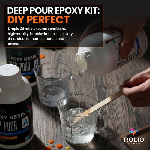 Rolio Deep Pour Epoxy Resin 51 Oz Crystal Clear - Easy to Mix Self Leveling Kit 2:1 Ratio Fast Cure Ideal for River Table, Wood, Casting, Preservations, Jewelry, Art Crafts DIY Projects - size: 51 oz
