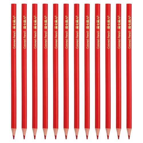 PATIKIL Red Colored Pencils Set,12 Pcs Oil Color Pencils Wooden Coloring Drawing Pencil for Artists Art Painting - color: Red