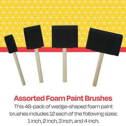 School Smart Wedge Foam Paint Brush Set, Assorted Size, Set of 48
