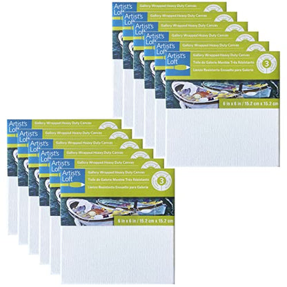 Artist's Loft 6" x 6" Level 3 Gallery Wrapped Heavy Duty Canvas - Archival, Acid Free Cotton Canvas for Paint, Acrylic, & Oils - Bulk 12 Pack - size: 6\ x 6\