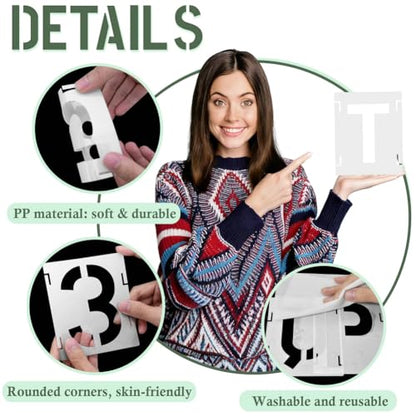 4 Inch 42 Pcs Reusable Letter Number Symbol Stencils, Plastic Painting Templates for Wood Wall Fabric Rock Chalkboard Signage School Door Porch DIY Art Craft Decoration Projects - size: 4 inch（White）