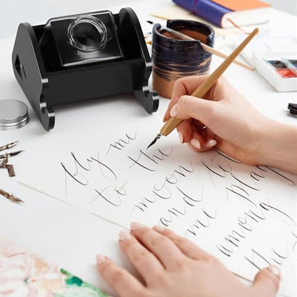 Homakover 1 Pack Acrylic Tilting Glass Ink Bottle Holder with Non-Slip Bottom, Calligraphy Oblique Nib Holder Stand, Tabel Decoration Fit for Ink bottle Pen, Ink bottle Not Include (Large) - size: Large