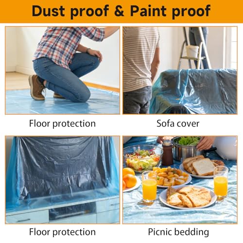 8 Rolls 22" x 66' Painters Plastic Sheeting, Pre-Taped Masking Film, Tape and Drape Drop Cloth for Painting, Automotive Covering and Appliance Protection