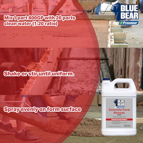 BLUE BEAR 800GP: Concrete Form Release - High-Yield - Non-Staining - Biodegradable Concrete Release Agent for Wood, Metal, Plastic, Styrene, Urethane & Fiberglass Forms
