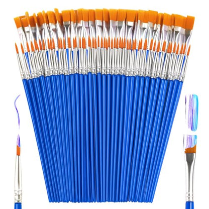Small Paint Brushes Bulk, 110 Pcs Flat Tip Round Acrylic Paint Brushes for Kids Classroom Acrylic Watercolor Canvas Face Painting Touch Up - style: Mixed(55Flat+55Fine)