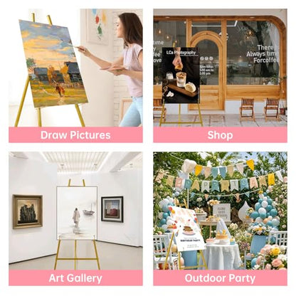 43.5" Gold Easel Stand for Sign, Heavy Duty Easel 4-Tier Adjustable Metal Floor Display Easel for Wedding Signs, Welcome Signs, Posters, Mirrors, Pictures, Art, Parties & Paintings - size: 43.5