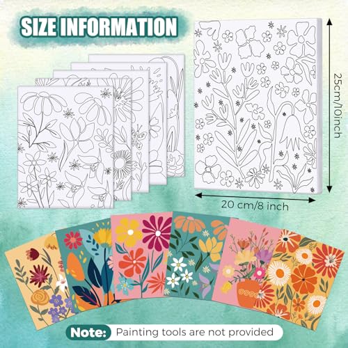 Sherr 20 Pcs Stretched Pre Drawn Canvas Afro Queen Black Art for Painting for Adults Outline Pre Drawn Stretched Cotton Canvas to Paint Party Set, 8 x 10''(Floral) - style: Floral