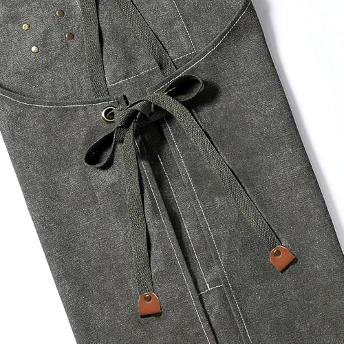 AFUN Aprons for Men Women with Large Pockets, 16-Ounce Cotton Canvas Cross Back Apron - color: Grey Green