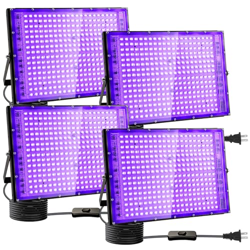 4 Pack 300W Black Lights, Blacklight Flood Light with Plug and Switch,for Glow Party, Black Light Party, Halloween, Body Paint, Neon Glow, Stage Lighting, Fluorescent Poster - size: 300W*4