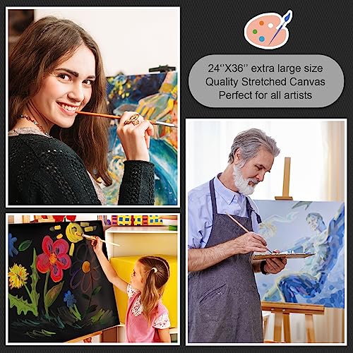 Ctosree 4 Pack Large Stretched Canvases for Painting Black 24 x 36 Inches Primed 100% Cotton Blank Canvas Boards for Acrylic Pouring Oil Watercolor Paints