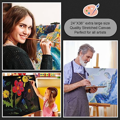 Ctosree 4 Pack Large Stretched Canvases for Painting Black 24 x 36 Inches Primed 100% Cotton Blank Canvas Boards for Acrylic Pouring Oil Watercolor Paints