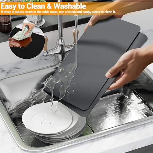 2-Pack Extra Thick Silicone Counter Mats - 24”x16” Large Heat Resistant Kitchen Countertop Protector, Non-Slip Hot Pad Trivet for Air Fryer, Hot Pots & Pans, Coffee Maker(Grey) - color: Gray