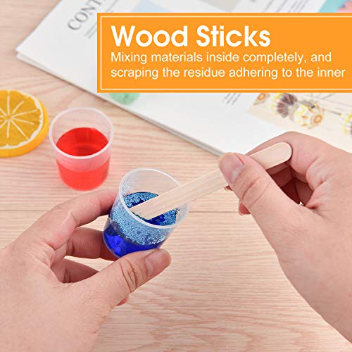 Coopay 50 Pack 30ml/1oz Plastic Graduated Cups Transparent Scale Clear Epoxy Mixing Cup with 100 Pack Wooden Stirring Sticks for Resin, Epoxy, Stain, Mixing Paint - size: 30ml