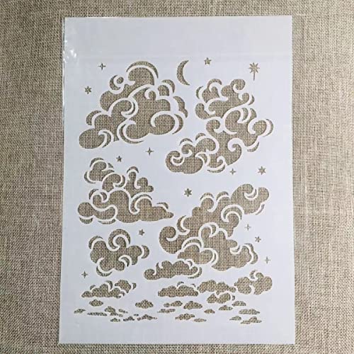 TIAMECH A4 Reusable Cloud Stencil for Painting | Star Moon on Sky Layering Template, DIY Wall Art, Wood Furniture, Scrapbook & Crafts (8.3x11.7inch) - style: Cloud