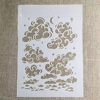 TIAMECH A4 Reusable Cloud Stencil for Painting | Star Moon on Sky Layering Template, DIY Wall Art, Wood Furniture, Scrapbook & Crafts (8.3x11.7inch) - style: Cloud
