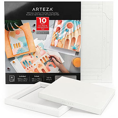 ARTEZA Watercolor Paper Foldable Canvas Pad, 9.53x9.53 Inches, 10 Sheets, Cotton Paper - size: 9.53x9.53 Inches