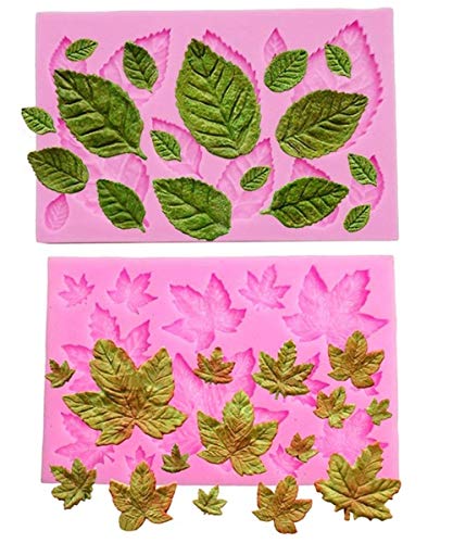 Leaf Mold Silicone Leaves Fondant Molds,Tree Leaves Mold for Cake Decoration,Maple Leaves Candy Mold,Cupcake Topper,Polymer Clay,Crafting,Chocolate,Resin Mold - color: 2Pcs Leaf Mold