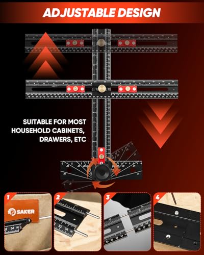 Saker 4-in-1 Scriber Marking Line Ruler, 29.5in Spliceable Extended T Square with Pencil, Precision Line Drawing & Drilling Positioning Tool, Cabinet Hardware Jig with Angle Adjustment for Woodworking - size: 29.5inch T Square Ruler with Pencil