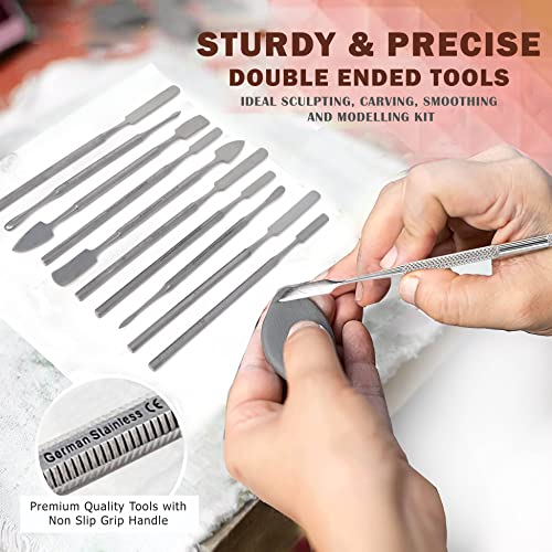 A2ZScilab - Stainless Steel Spatula Wax & Clay Sculpting Tool Carver Set, Carving Pottery Tools - Sculpture Shaper Polymer Modeling Tools for Clay, Pottery, Ceramics Artwork & Holiday Crafts (10PC) - style: 10PC
