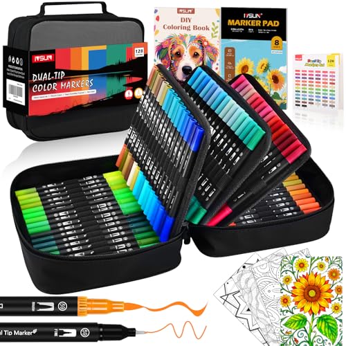 Dual Brush Marker Pens,128 Colors Art Markers Set with Fine & Brush Tip for Kids Adult Coloring Book, Bullet Journaling, Drawing, Note Taking, Planner, Hand Lettering, Calligraphy, Art Supplies Kit - color: 128 Colors