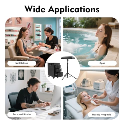 Tattoo Travel Case on Wheels, Rolling Makeup Case, 3-Drawer Tattoo Station with Adjustable Tattoo Armrest Stand, Tattoo Suitcase & Mobile Cosmetology Station, 44 lbs Capacity (Acrylic Plate) - style: Acrylic Plate
