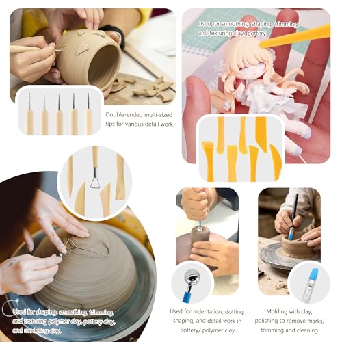 32Pcs Clay Sculpting Tool Kit, Pottery Carving Tools with Silicone Dotting Pen, Sponge and Modeling Sticks for Polymer Clay Molding Dotting Stippling Carving Shaping, Pottery Craft