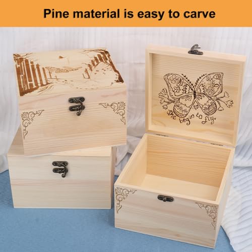 GNIEMCKIN 4 Pack Wooden Box, Unfinished Unpainted Wood Boxes for Crafts, DIY Projects, and Jewelry Storage (7.9x7.9x3.15 inch) - size: 4 Pack (7.9x7.9x3.15 inch)