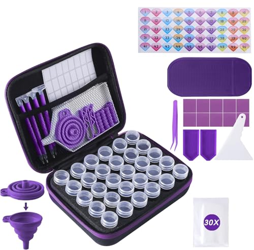 LYMUSUMI 30 Slots Diamond Art Storage Containers for Adults Portable Bead Storage Boxes for Diamond Painting Accessories and Tools（Purple） - color: Purple
