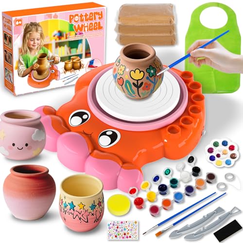 Insnug Pottery Wheel for Kids - Arts and Crafts for Kids Ages 8-12,Kid Pottery Wheel Kit Toys with Modeling Clay Sculpting Tools for Girls Boy Birthday Christmas Gift for 6 7 8 9 10 11 12+ - color: orange