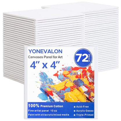 Mini Canvas for Painting 4x4 inch, 72 Pack Small Canvases Bulk for Kids Art Novices, Acrylic Oil Painting Canvases for Leisure Art, Blank Canvas Panels Gesso Primed Acid-Free 100% Cotton - size: 4"x4" - 72pcs
