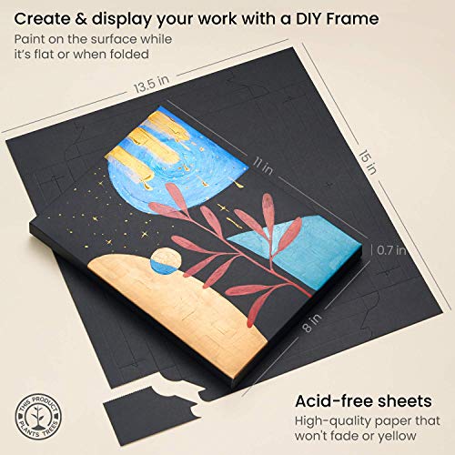 ARTEZA Mixed Media Paper Foldable Canvas Pad, 8x11 Inches, 20 Sheets, Black Paper