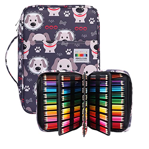 Coloring Pencil Case 220 Slots Pencils/Gel Pens Organizer Waterproof Travel Case Zipper Carrying Portable Pencil Markers Pen Holder Bag for Painter Writers - color: Cute Dog