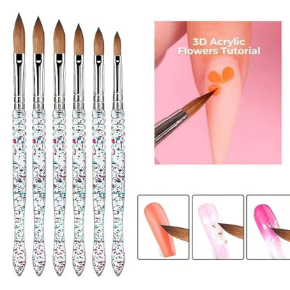 Acrylic Nail Brush Set, 6PCS Professional Nail Art Brushes for Acrylic Powder Application & 3D Nail Carving, Premium Nail Brushes Kit for DIY Home Salon Tools - color: 6PCS Acrylic Brushes
