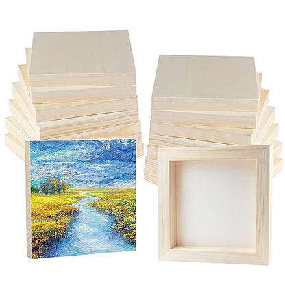 16 Pack Unfinished Wooden Canvas Board 4 x 4 Inch Square Wood Panels, Blank Canvas Cradled Painting Panel Boards for Painting Pouring Drawing Burning and DIY Craft Projects - size: 4inch
