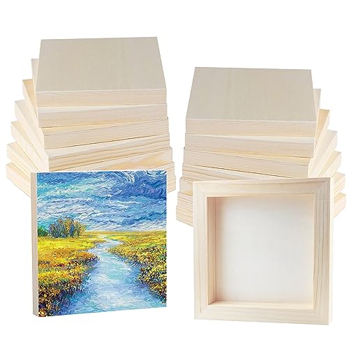 16 Pack Unfinished Wooden Canvas Board 4 x 4 Inch Square Wood Panels, Blank Canvas Cradled Painting Panel Boards for Painting Pouring Drawing Burning and DIY Craft Projects - size: 4inch