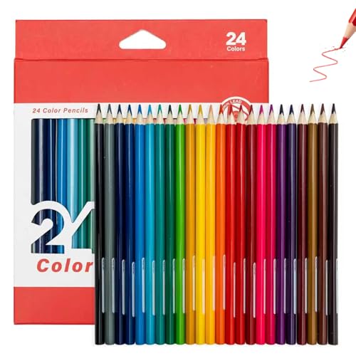 24 Colored Pencils Set – Soft Core, Pre-Sharpened, Break-Resistant – Ideal for Coloring Books, Drawing, Sketching, School Art Supplies (Classic Colors)