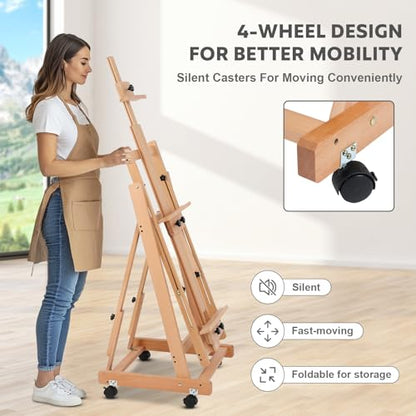 Art Easels for Painting Adult, H-Frame Easel with Braked Wheels, Height and Angle Adjustable (Vertical to Horizontal) Heavy Duty Easel Holds 2 Canvases - style: Model 1