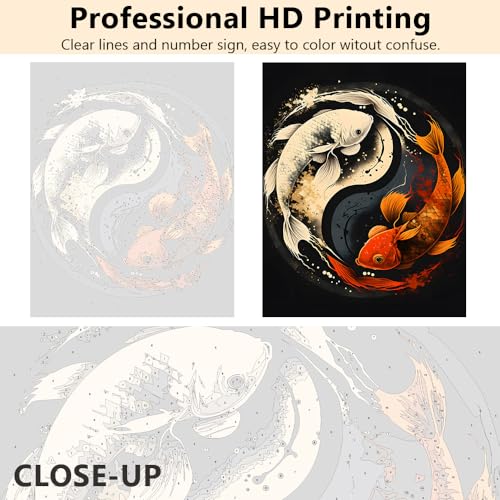 TUMOVO Paint by Numbers for Adults Beginner, Yin Yang Symbol with Koi Fish Paint by Numbers Kid Paint by Number Kits DIY Acrylic Painting Kits Paint by Numbers for Kids Beginner, 16 x20 Inch - color: Koi Fish