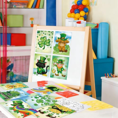 Anseal 12 Packs St. Patrick's Day Pre Drawn Canvas to Paint, 5" X 7" Pre Printed Canvas for Painting, Pre Stretched Canvas Outline Painting Boards for Paint Lovers, Party Favor - color: St. Patrick's Day