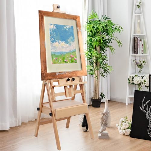 YOXIER Easel for Painting,Art Easel,H Frame Easel Multi-Function Studio Easel Solid Beech,All Media Adjustable Beech Wood Studio Easel,Movable and Tilting Flat Available, Holds Canvas Art up to 54" W