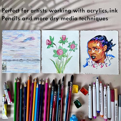tumuarta Deckle Edge Paper Sketchbook, 92 LB, 150 GSM, 80 Sheets Mixed Media Paper, Acid Free, Handmade Journal Hardbound Sketch Book for Pencil, Ink, Markers, Acrylic and More (6" X 6") - size: 6" X 6"