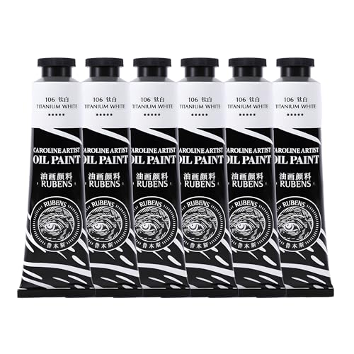 rubens 6 Count Titanium White Oil Paints Set, 2 OZ Large Tubes Oil Color Paint for Canvas, Professional Oil Color with High Saturation, Art Supplies for Artists, Beginners - color: 6 Titanium White