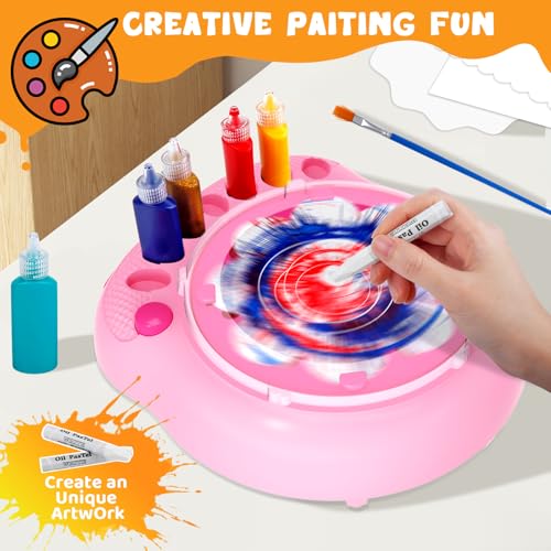 Spin Art Machine for Kids, Paint Spinner Arts & Crafts Kit for Ages 4-12 | Mess-Free Motorized Spinner With Splash Guard; 7 Washable Paints & 36 Art Boards Make A Unique Design Every Spin - color: Pink