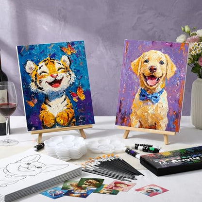 Cholemy 36 Pcs Paint and Sip Kit for Adults 8''x10'' Pre Drawn Canvas for Painting DIY Afro Acrylic Painting Kit Wood Easel Brushes Date Night Bulk for Summer 4th of July Party Gift(Animal) - style: Animals