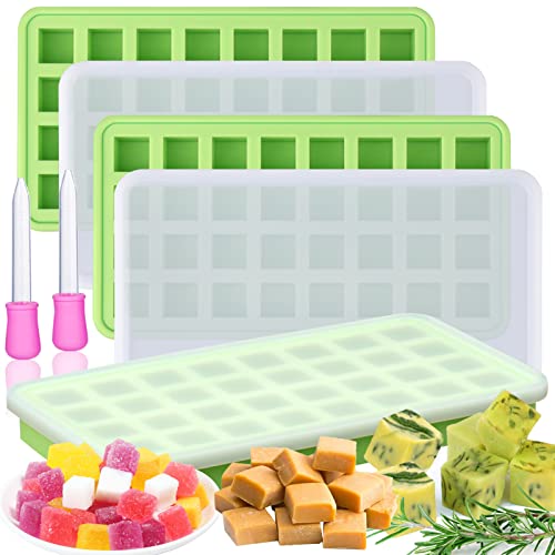 AIERSA Silicone Molds for Herb-Infused Oil Cubes, 3Pcs 32 Cavity Mini Candy Gummy Tray, 5/8x5/8x5/8in Square Chocolate Molds with Lids & 2 Droppers DIY Homemade Herbal Blocks, Jello, Pralines Caramels - color: 3 pcs