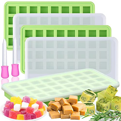 AIERSA Silicone Molds for Herb-Infused Oil Cubes, 3Pcs 32 Cavity Mini Candy Gummy Tray, 5/8x5/8x5/8in Square Chocolate Molds with Lids & 2 Droppers DIY Homemade Herbal Blocks, Jello, Pralines Caramels - color: 3 pcs