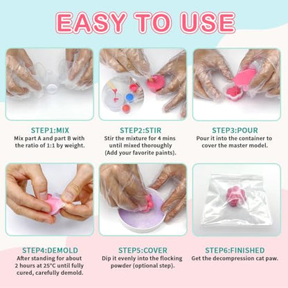 Taba Squishy Kit, 18oz Squishy Making Kit with Gel, Molds & Flocking Powder - Super Soft Bubble Free Fast Cure Liquid Silicone, Ideal for Beginners, Taba Squishy Paw, Gifts & Stress Relief