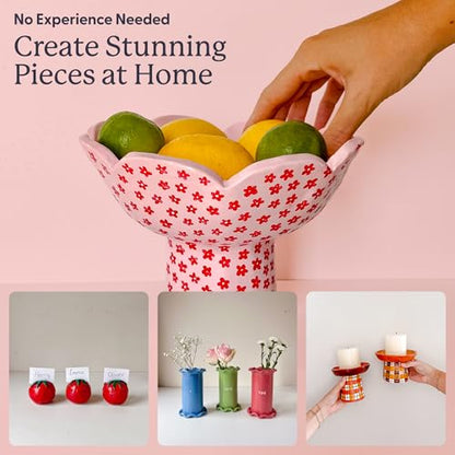 Sculpd - The Original Pottery Kit for Adults - Air Dry Clay for Adults, Tools, Varnish, Paints, Brushes, Couples Date Night Arts & Crafts Set, Gloss Varnish with Floral Tones - style: Gloss Varnish with Floral Tones