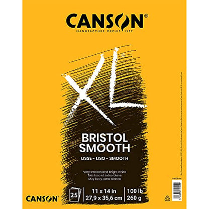 Canson XL Series Bristol Paper, Smooth, Foldover Pad, 11x14 inches, 25 Sheets (100lb/260g) - Artist Paper for Adults and Students - Markers, Pen and Ink (Pack of 6) - size: 11x14 (Pack of 6), style: Bristol, Smooth